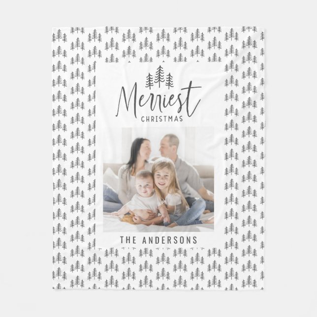 Merriest Christmas 1 photo rustic hand drawn tree Fleece Blanket (Front)