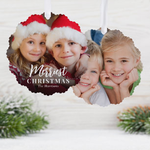 Merriest Christmas 2 Photos Holiday Ornament Card