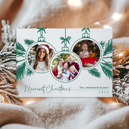 Merriest Christmas 3 Photo Collage Ornament Pine Letterpress Photo Cards