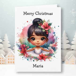 Merriest Christmas Ballerina Coloring Page Girl's Card