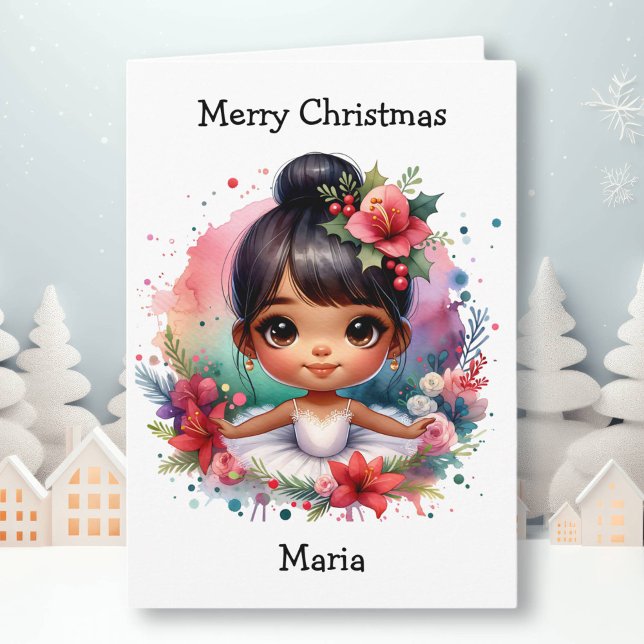 Merriest Christmas Ballerina Coloring Page Girl's Card (Creator Uploaded)
