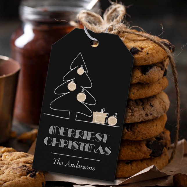 Merriest Christmas Black Gift Tags (Merriest Christmas Black and Gold Gift or Favor Tags)