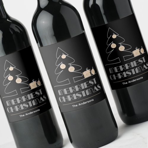 Merriest Christmas Black Wine Label