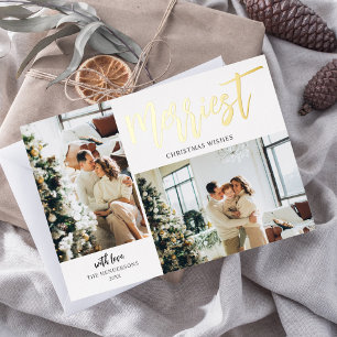 Merriest Christmas Brush Script Photo White Foil Holiday Card