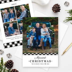 Merriest Christmas Buffalo Plaid Collage Holiday Card