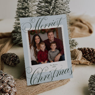 Merriest Christmas Calligraphy Photo Holiday Card