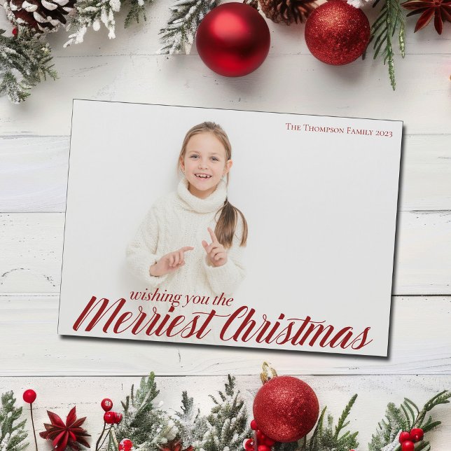 Merriest Christmas Chic Script Photo Magnet Card (Creator Uploaded)