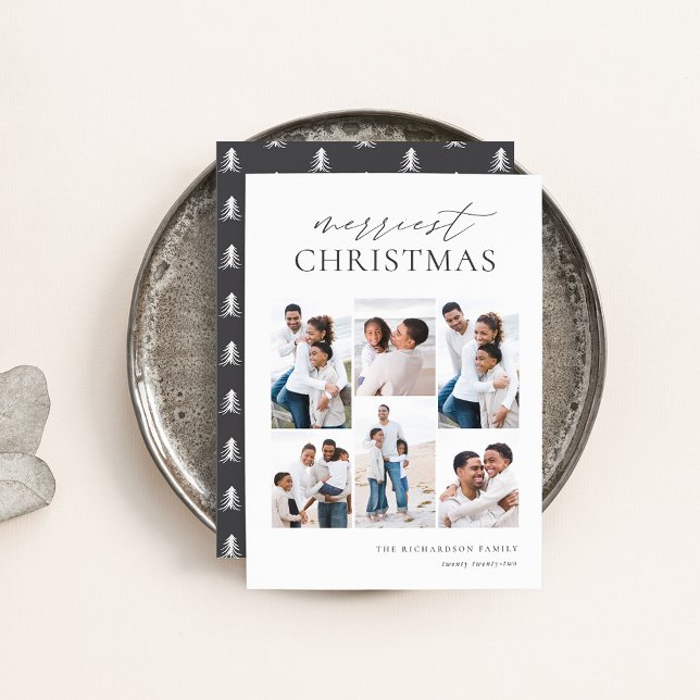 Merriest Christmas Elegant 6 Photo Collage Holiday Card (Creator Uploaded)
