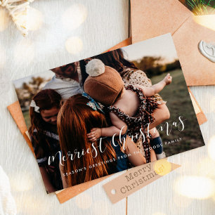 Merriest Christmas Elegant family photo holiday Postcard