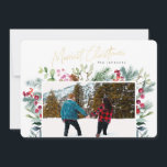 Merriest Christmas Elegant Faux Gold Foil Custom  Holiday Card<br><div class="desc">Spread holiday cheer with this festive holiday card - Merriest Christmas Elegant Faux Gold Foil Custom Holiday Card - featuring your favorite photo surrounded by botanical, green fern leaves, soft pink and reds. You can change the greeting on the backer from Merry Christmas to happy holidays, Happy New Year, etc....</div>