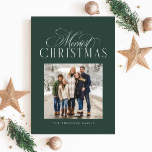 Merriest Christmas elegant green photo Holiday Card