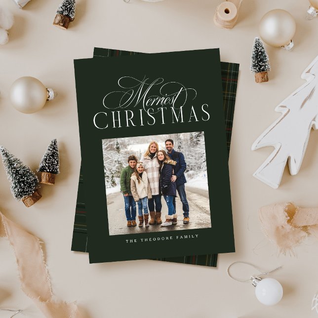Merriest Christmas elegant hunter green photo Holiday Card (Creator Uploaded)