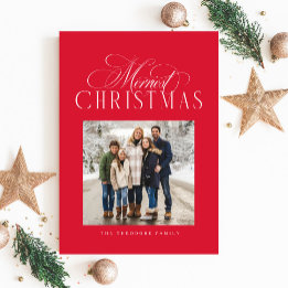 Merriest Christmas elegant red photo Holiday Card