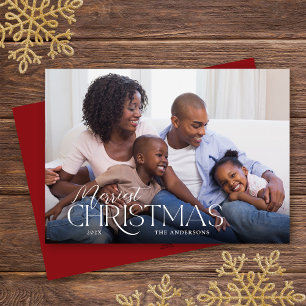 Merriest Christmas Elegant Script Photo Christmas Holiday Card