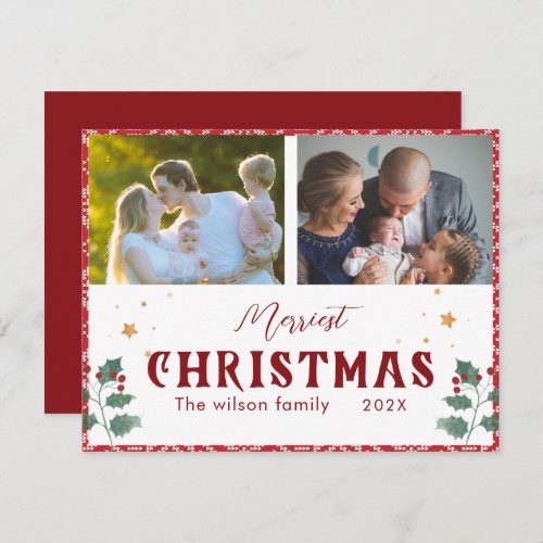 Merriest Christmas Elegant Typography 2 Pictures Holiday Card