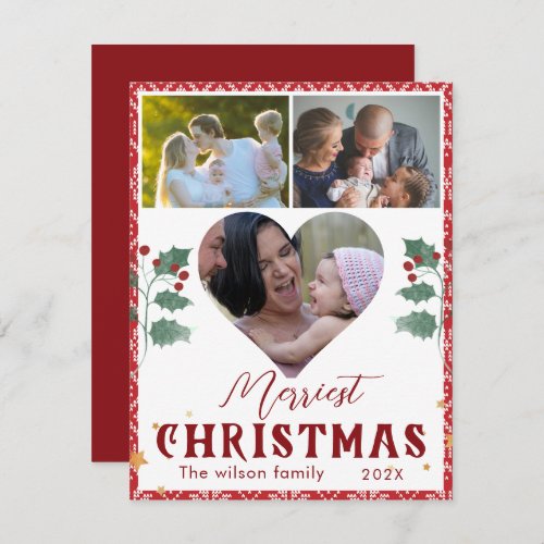 Merriest Christmas Elegant Typography 3 Pictures Holiday Card