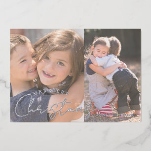 Merriest Christmas Family Joy 2 Photo Christmas Foil Holiday Card