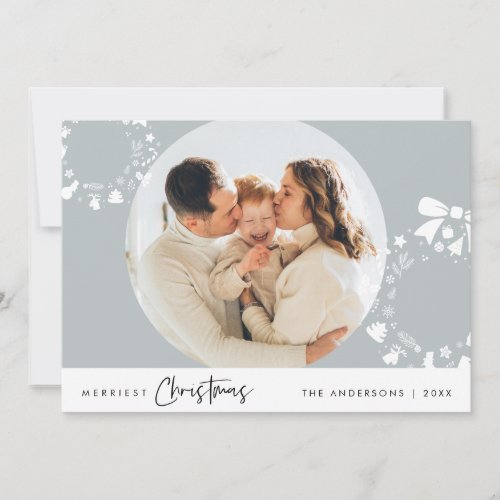 Merriest Christmas Family Photo Contemporary Holiday Card