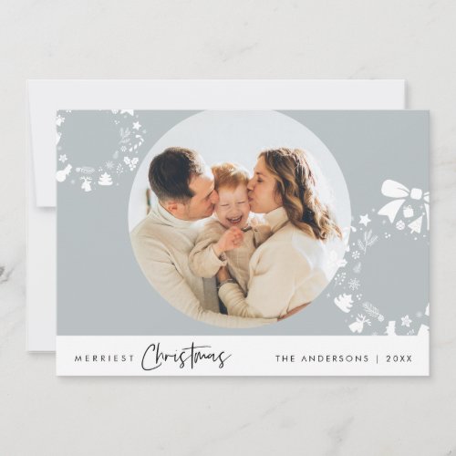 Merriest Christmas Family Photo Contemporary Holiday Card