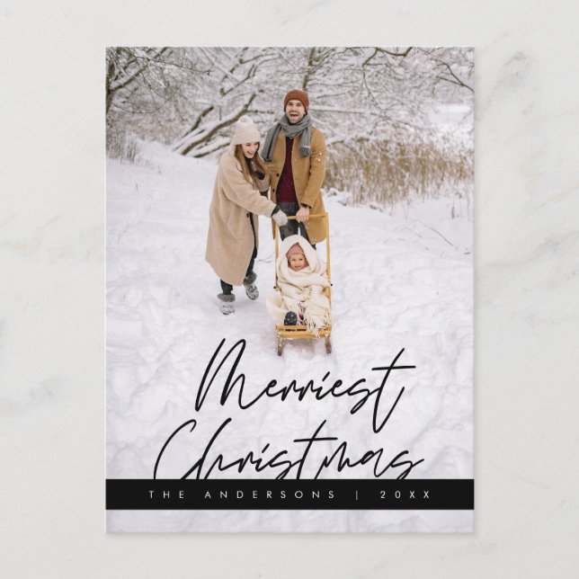 Merriest Christmas Family Photo, Cozy Greeting Postcard (Front)