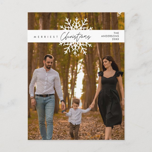 Merriest Christmas Family Photo, Cozy Happiness Postcard (Front)
