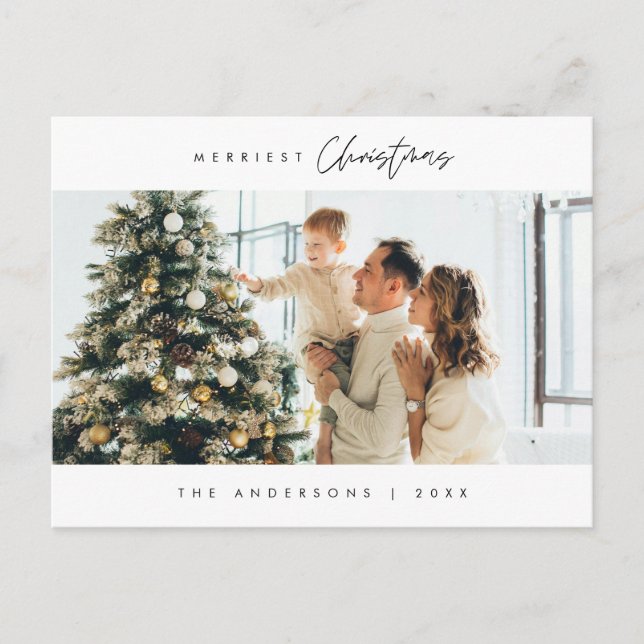 Merriest Christmas Family Photo, Cozy Happiness Postcard (Front)