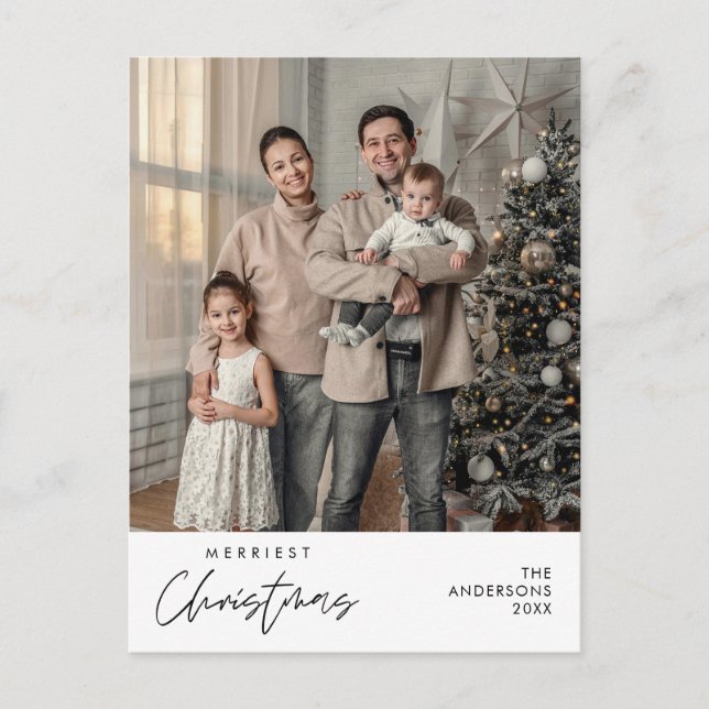 Merriest Christmas Family Photo, Cozy Happiness Postcard (Front)