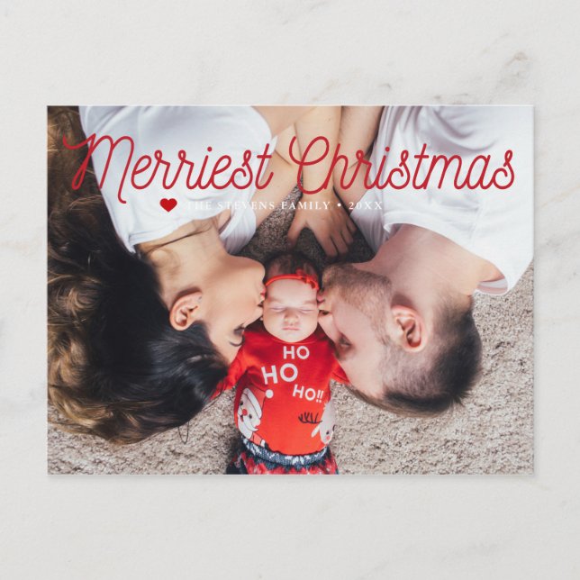 Merriest Christmas Family Photo Holiday Postcard (Front)