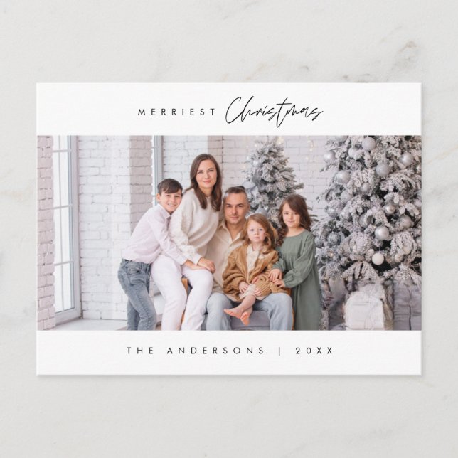 Merriest Christmas Family Photo, Modern Cozy Cute Postcard (Front)