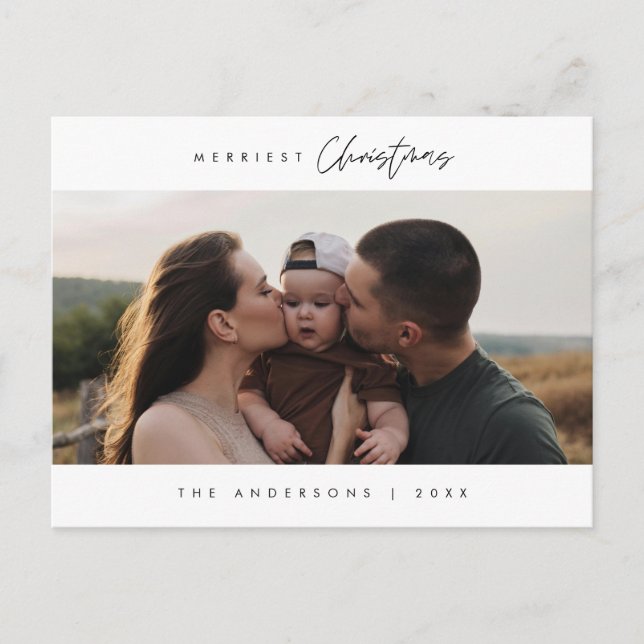 Merriest Christmas Family Photo, Modern Cute Postcard (Front)