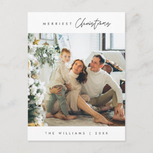 Merriest Christmas Family Photo, Modern Minimal Postcard