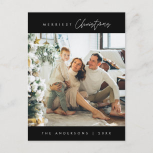Merriest Christmas Family Photo, Modern Minimalist Postcard