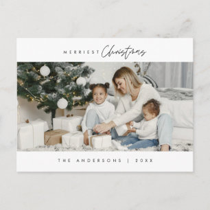 Merriest Christmas Family Photo, Modern Minimalist Postcard