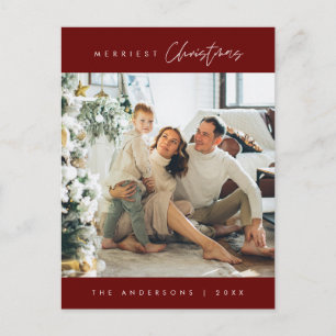 Merriest Christmas Family Photo, Modern Minimalist Postcard