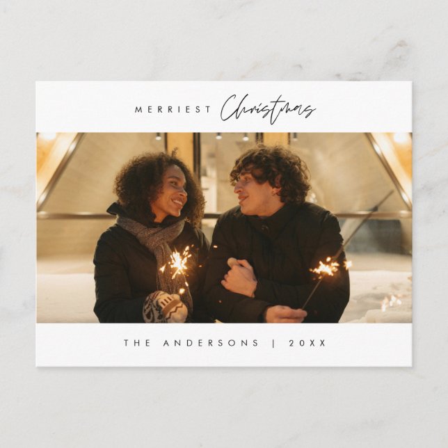 Merriest Christmas Family Photo, Modern Romance Postcard (Front)