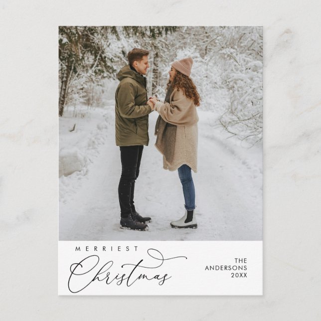 Merriest Christmas Family Photo, Romantic Greeting Postcard (Front)