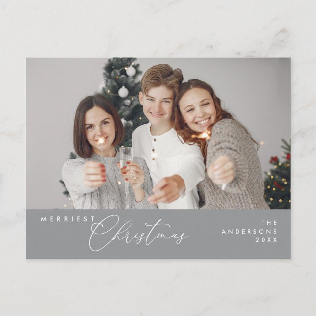 Merriest Christmas Family Photo, Season Greeting Postcard (Front)