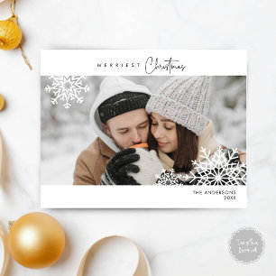 Merriest Christmas Family Photo, Snow Flakes Postcard