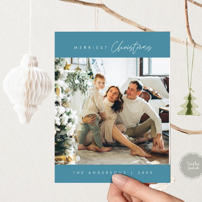 Merriest Christmas Family Photo, Winter Blue Postcard (Merriest Christmas Family Photo, Winter Blue Postcard, Season Greeting Card
)