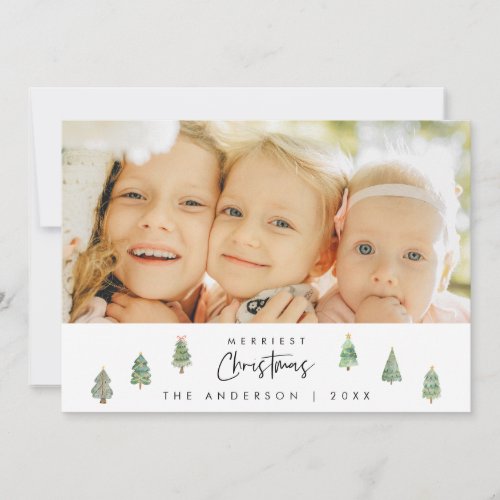 Merriest Christmas Family Photo Xmas Tree Holiday Card