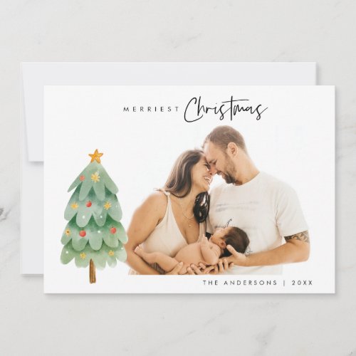 Merriest Christmas Family Photo Xmas Tree Holiday Card