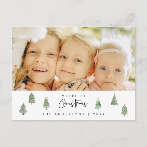 Merriest Christmas Family Photo Xmas Trees Postcard