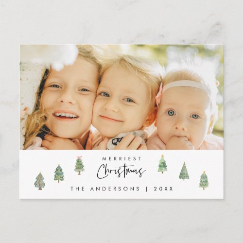 Merriest Christmas Family Photo Xmas Trees Postcard