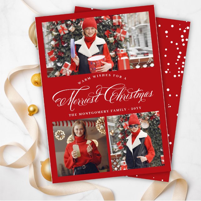 Merriest Christmas Fancy Script Photo Collage Card (Creator Uploaded)