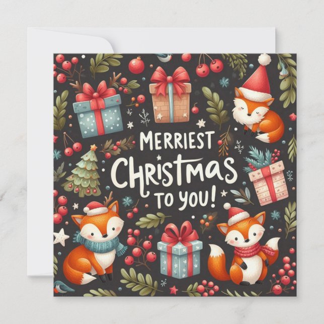 Merriest Christmas Forest fantasy  Holiday Card (Front)