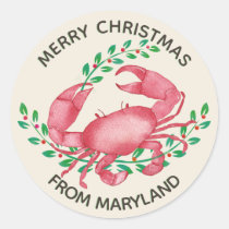 Merriest Christmas from Maryland Crab Classic Round Sticker