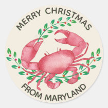 Merriest Christmas from Maryland Crab Classic Round Sticker