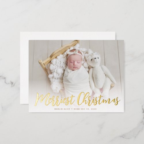 merriest christmas gold foil birth announcement