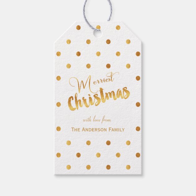 Merriest Christmas Gold Polka Dots Gift Tags