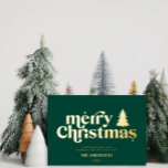 Merriest Christmas graphic typography non photo  F Foil Holiday Card<br><div class="desc">Merriest Christmas graphic typography non photo holiday card. With modern hand drawn text and trees.</div>